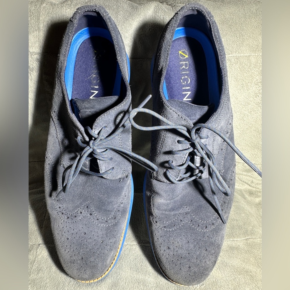Cole Haan Lunargrand Blue Suede Wingtip Oxford C33908 Men's Size 10.5 Shoes